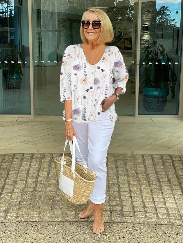 Valentina | Floral Top in Cotton and Linen