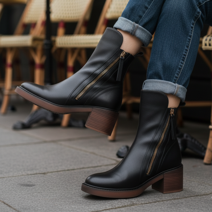 Bo | Classic Black Leather Ankle Boot with Elegant Heel