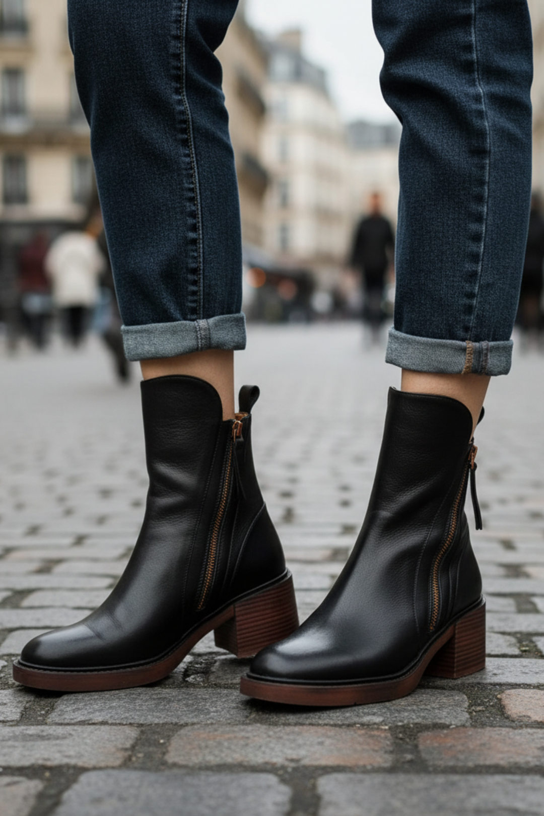 Bo | Classic Black Leather Ankle Boot with Elegant Heel
