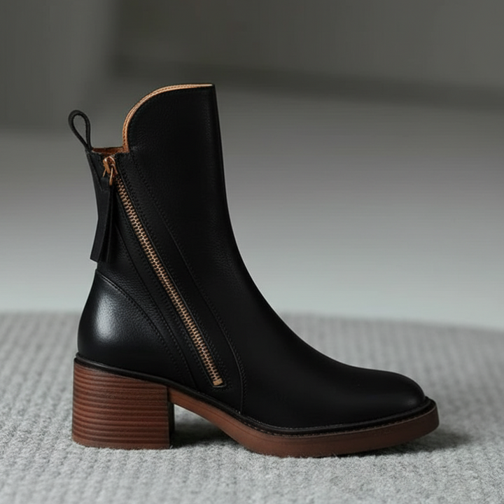 Bo | Classic Black Leather Ankle Boot with Elegant Heel