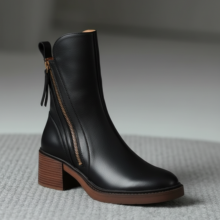 Bo | Classic Black Leather Ankle Boot with Elegant Heel