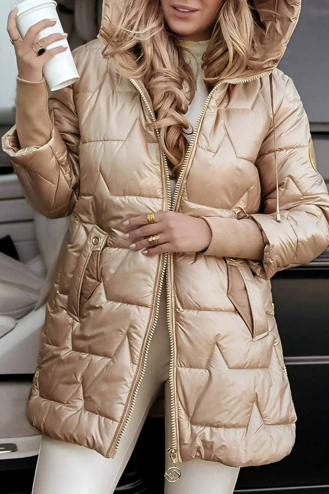 Lina| Long Quilted Jacket with Cozy Hood